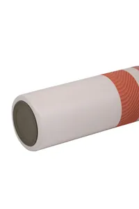 Detailed view of the bottom and orange textured band of a white vacuum insulated mug
