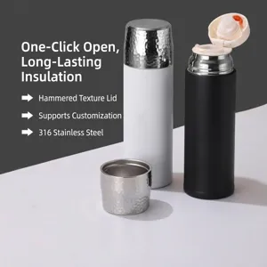 Portable 316 Stainless Steel Vacuum Flask Hammered Lid Insulated Water Bottle With Tea Infuser Leakproof Car Travel Mug