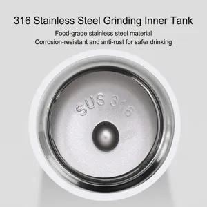 Detailed macro view of the 316 stainless steel ground liner inside a portable thermal cup