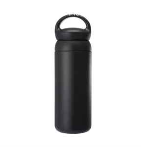 Thermos isotherme en acier inoxydable noir mat avec poignée de transport circulaire portable