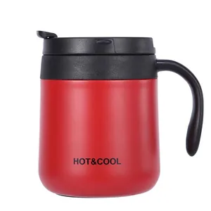 Red 304 stainless steel insulated coffee mug with handle and lid HOT&COOL