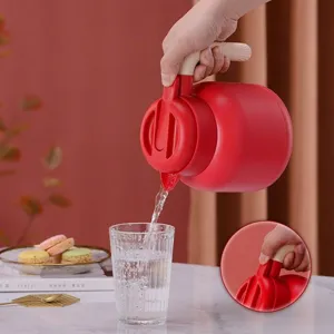 Carafe thermique rouge en acier inoxydable à grande capacité avec poignée effet bois