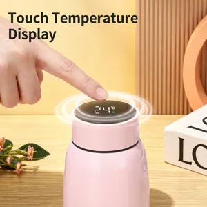 Pink smart stainless steel vacuum flask with digital LED temperature display lid