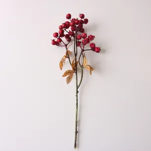 Close-up detail of realistic red berry branch showing natural textures for interior decoration