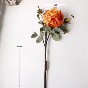 Artificial peony flower detail showing dimensions of 62cm height and 15cm width