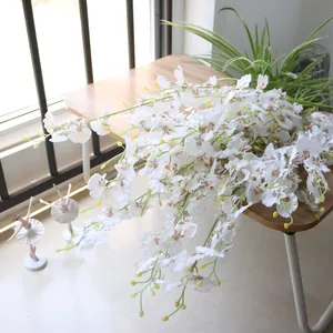Artificial white Oncidium orchid spray with five branches for elegant wedding decor