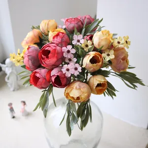 Künstliches Seiden-Ranunkel und Teerosen-Bouquet für Hochzeit und Heimdekoration
