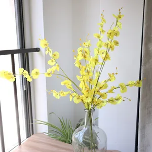 Artificial 5-Fork Dancing Orchid Oncidium Satin Cloth Flowers For Wedding Scene Decoration Home Decor Photography Props