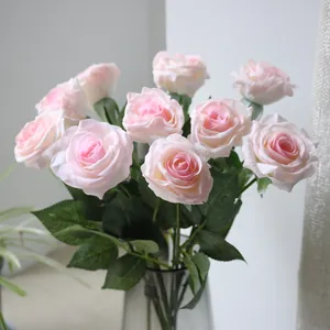 Realistic soft-touch pink artificial roses for home and wedding decor decoration