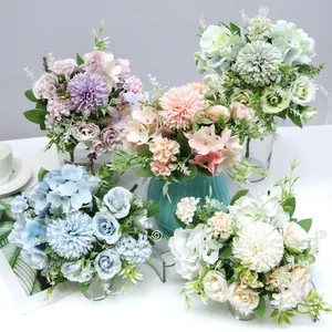 Colorful Nordic artificial rose and hydrangea bouquets shown in a variety of elegant colors