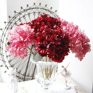 French vintage burnt edge artificial hydrangea flowers in glass vase for home decor