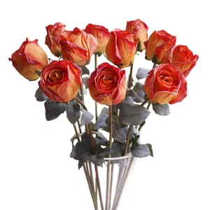 Vintage artificial silk roses with burnt edges for Halloween and wedding decor