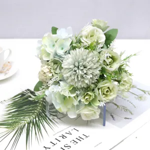 Detailed view of Nordic artificial bouquet with roses and hydrangeas for home decor