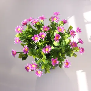 Top-down detail of artificial purple daisy bouquet for outdoor balcony decoration