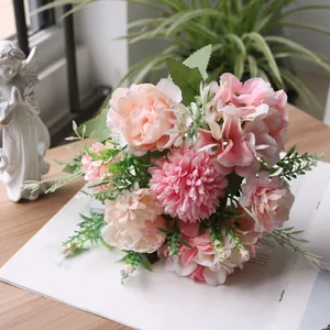Nordic style artificial flower bouquet with pink roses and hydrangeas for home decor