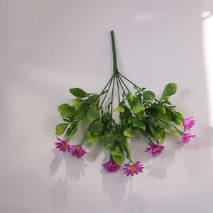 Close-up view of a 7-fork purple artificial daisy bouquet for outdoor balcony garden decor