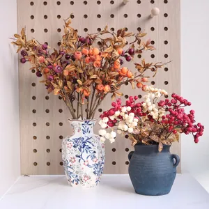 Handmade Artificial Pomegranate Berry Branches Coated Foam Fruit Chinese Style Retro Home Hotel Wedding Decoration Rural Aesthetic Fake Plant