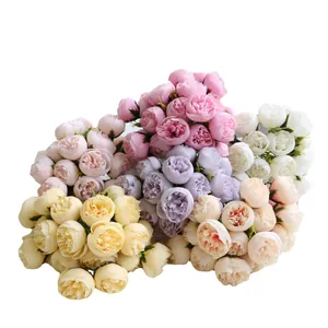 27-head artificial tea rose bouquets in various colors for home decor and weddings