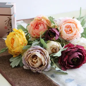 Elegant 2-head silk peony bouquet in mixed colors for vintage home and wedding decor