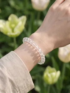 Bracelet en cristal blanc naturel facetté avec des perles élégantes en coupe météore