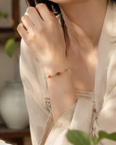Bracelet élégant en perles de style chinois avec grenat naturel et améthyste