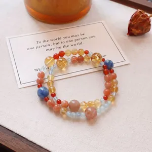 Handgefertigtes Armband aus natürlichen Aquamarin- und Citrin-Kristallperlen