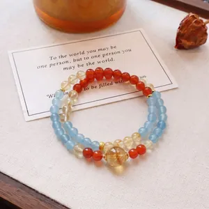 Elegantes mehrfarbiges Naturkristall-Perlenarmband mit Aquamarin und Citrin