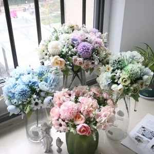 Set of artificial tea bud hydrangea and daisy flower bouquets for Nordic home decor