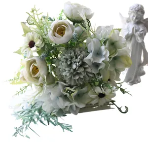 Elegant artificial tea rose and daisy hydrangea bouquet for Nordic style home decoration