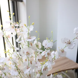 Close-up of elegant 5-branch artificial dancing lady orchid with white silk petals