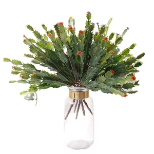Vibrant artificial crab cactus decorative plants bundle with colorful flowers in glass vase