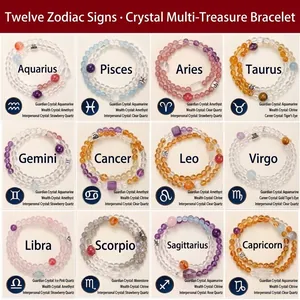 12 Sterrenbeelden Natuurlijk Kristal Kralen Armband Voor Vrouwen Amethist Aquamarijn Helende Steen Sterrenbeeld Dubbellaags Sieraden Cadeau