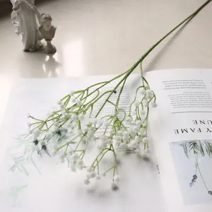 Detailansicht weißer künstlicher Schleierkrautblüten auf einer offenen Magazinseite
