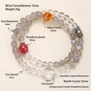 Schorpioen natuurlijke kristallen kralen armband met maansteen en aardbeienkwarts.