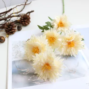 Close-up detail of cream white artificial chrysanthemums with delicate petals