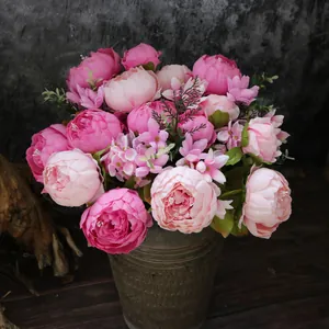 Europäischer Vintage Künstlicher Pfingstrosen Strauß Seidenstoff Gefüllte Falsche Blumen Für Heim Hochzeit Dekoration Fotografie Requisiten
