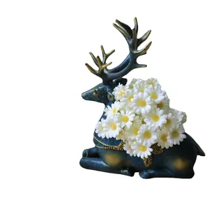 Elegant artificial daisy bouquet on navy blue deer figurine home decoration gift