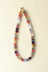 Collar de cuentas de cristal multigemme con cuarzo fresa y cuarzo rutilado dorado