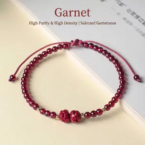 Bracciale elegante in granato naturale e cinabro con perline portafortuna in stile cinese