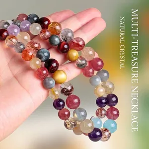 Elegante collar de cuentas de piedras preciosas multicolores con cuarzo rutilado.