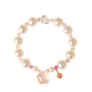 Bracciale di perle bianche da sogno con ciondolo a stella in cristallo rosa moda