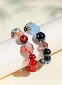 Macro view of elegant Tibetan style crystal bracelets with colorful natural stone beads