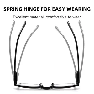 Close-up of black frame glasses showing flexible spring hinge mechanism for comfort