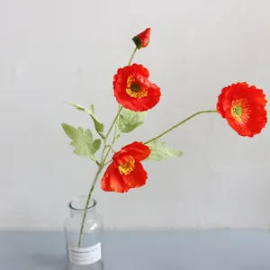 Elegante amapola de Islandia artificial de seda roja con 4 ramas para bodas y eventos
