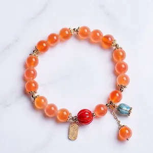 Nouveau Style Chinois Bracelet En Perles D'Agate Naturelle Pour Femmes Rétro Agate Rouge Du Sud Cristal De Roche Muguet Sutra Du Coeur Bracelet Bijoux Cadeau