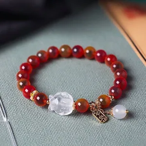 Handgefertigtes Armband aus kandiertem Achat mit weißem Kristall-Fuchsfänger für Damen