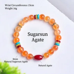 Bracelet en perles d'agate cœur de sucre naturel pour femmes, style chinois rétro.