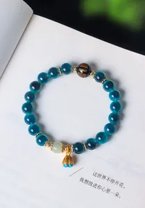 Elegante bracciale di perline in stile cinese con agata verde acqua e giada Hetian naturale