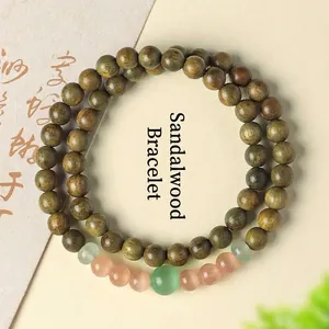 Natural Sandalwood Cat Eye Stone Beaded Bracelet For Women Chinese Zen Style Ethnic Buddhist Prayer Meditation Wood Beads Bracelet Jewelry