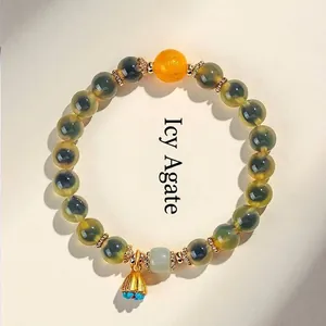 Bracciale vintage di agata cuore di zucchero con giada Hetian naturale e campanella